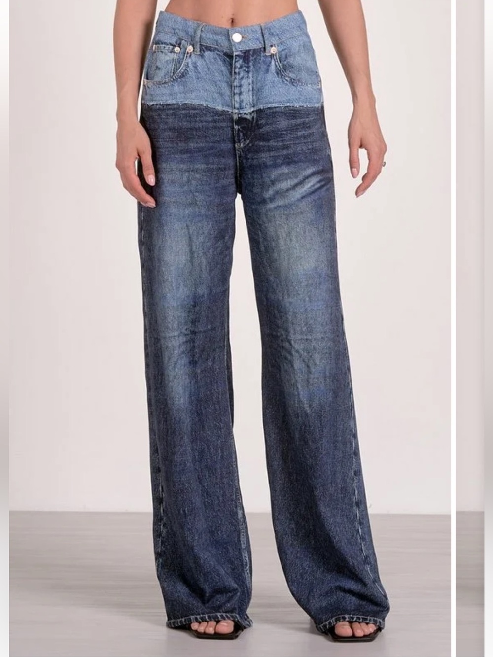 Elan Two-Tone Blue Wide-Leg Jeans